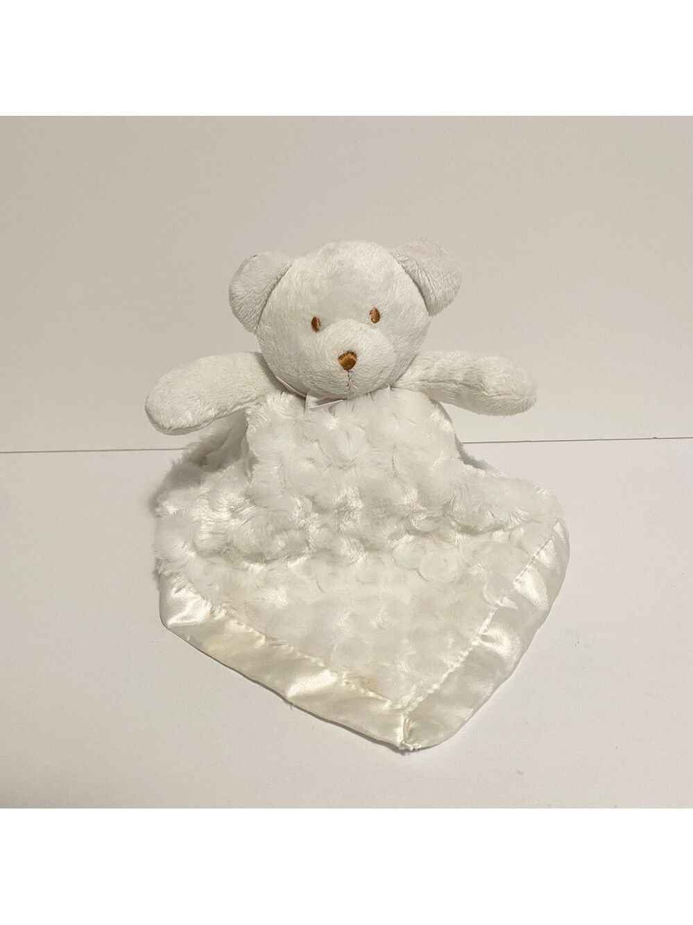 Blankets & Beyond Teddy Bear Lovey Satin Trim White Baby Blanket Lovie Toy Soft